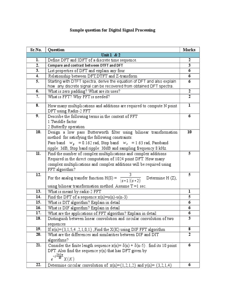 Digital Signal Processing Exam Questions | PDF | Discrete Fourier ...