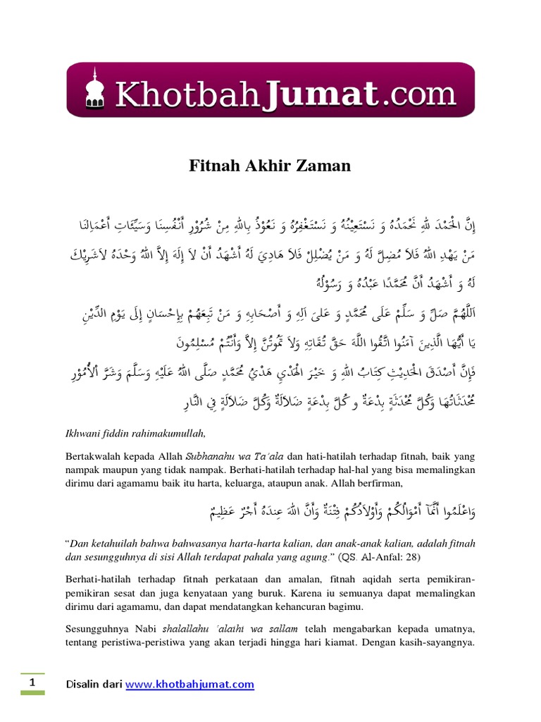 Khutbah Jumat Fitnah Akhir Zaman