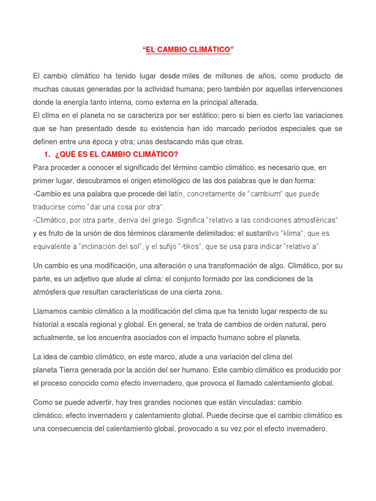 El Cambio Climático y su Impacto Infantil | PDF | Efecto invernadero ...