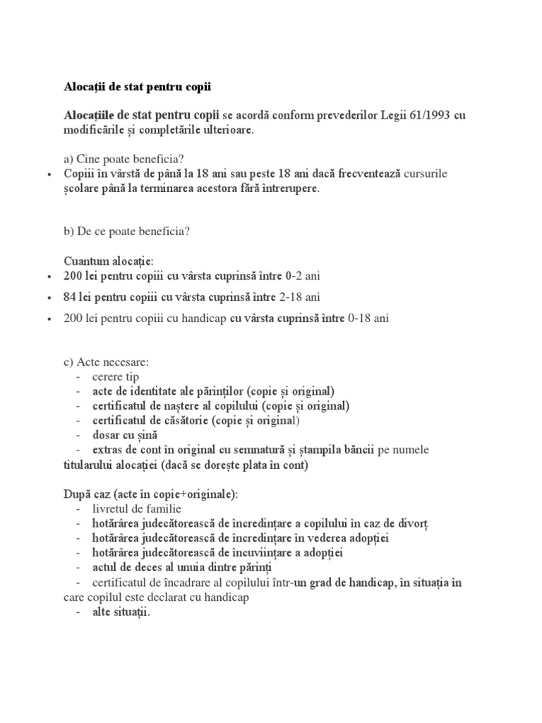 Acte Alocatie De Stat Pentru Copii Docx