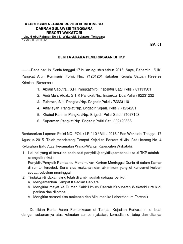 Berita Acara Pemeriksaan TKP | PDF