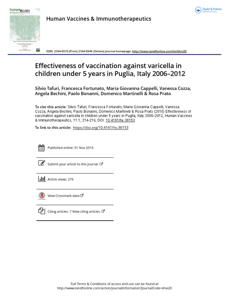 Effectiveness of Vaccination Against Varicella in Children Under 5 ...