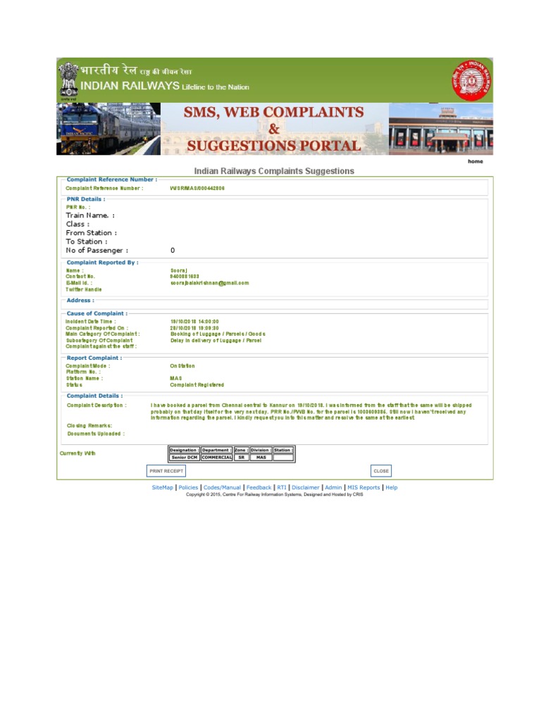 Railway Complaint Number During Journey – ETFGPC