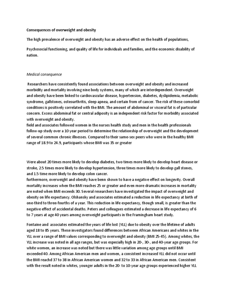 Health Risks of Overweight and Obesity | PDF | Obesity | Body Mass Index