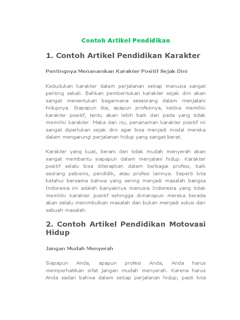 Contoh Artikel Pendidikan Karakter Bangsa - Simak Gambar 