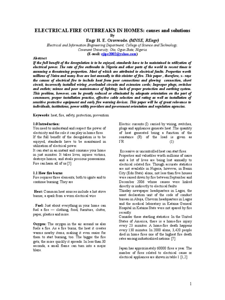 Electrical Fires in Homes Causes and Solutions PDF Ac Power Plugs And Sockets Fires