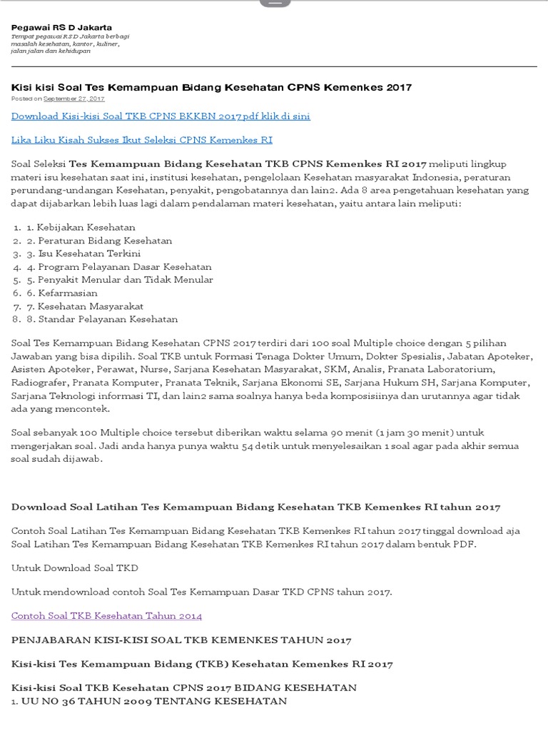 Kisi kisi Soal Tes Kemampuan Bidang Kesehatan CPNS Kisi kisi Soal Tes Kemampuan Bidang Kesehatan CPNS