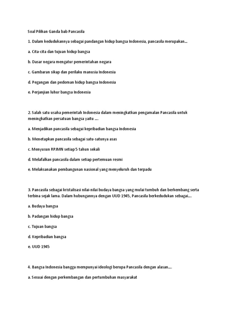 Soal Pilihan Ganda Bab Pancasila Docx