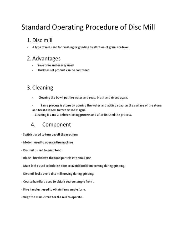 Disc Mill Standard Operating Procedure | PDF | Home & Garden ...