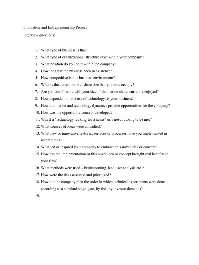 Entrepreneurial Innovation Interview Guide | PDF | Business