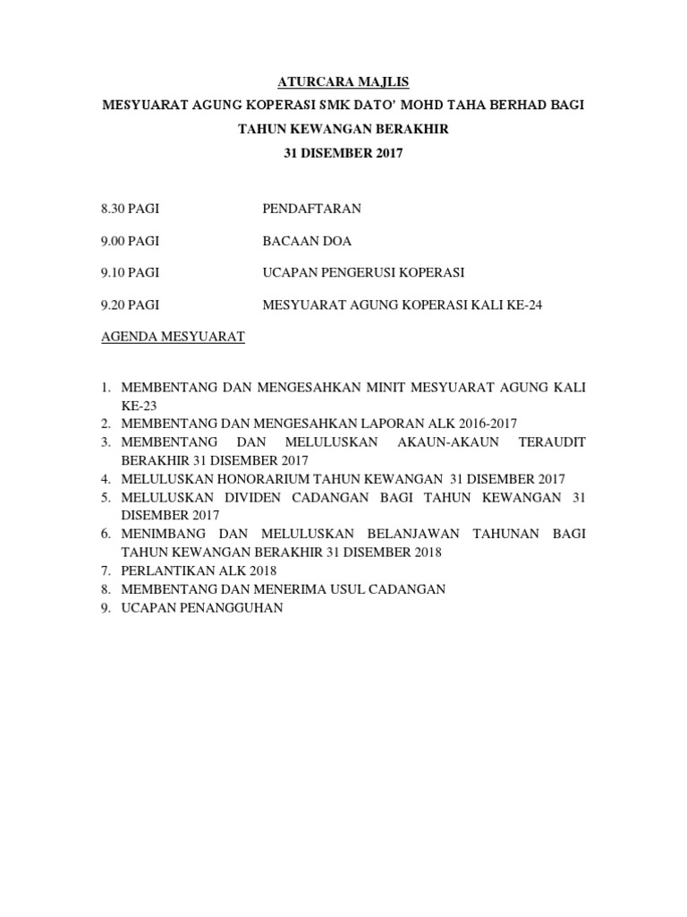 Aturcara Majlis Mesy Agung Pdf