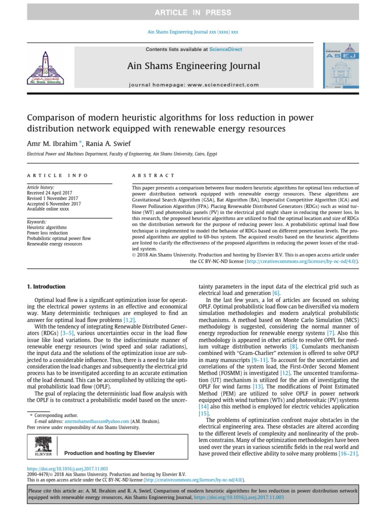Heuristic Algorithms for Power Loss Reduction | PDF | Wind Power ...