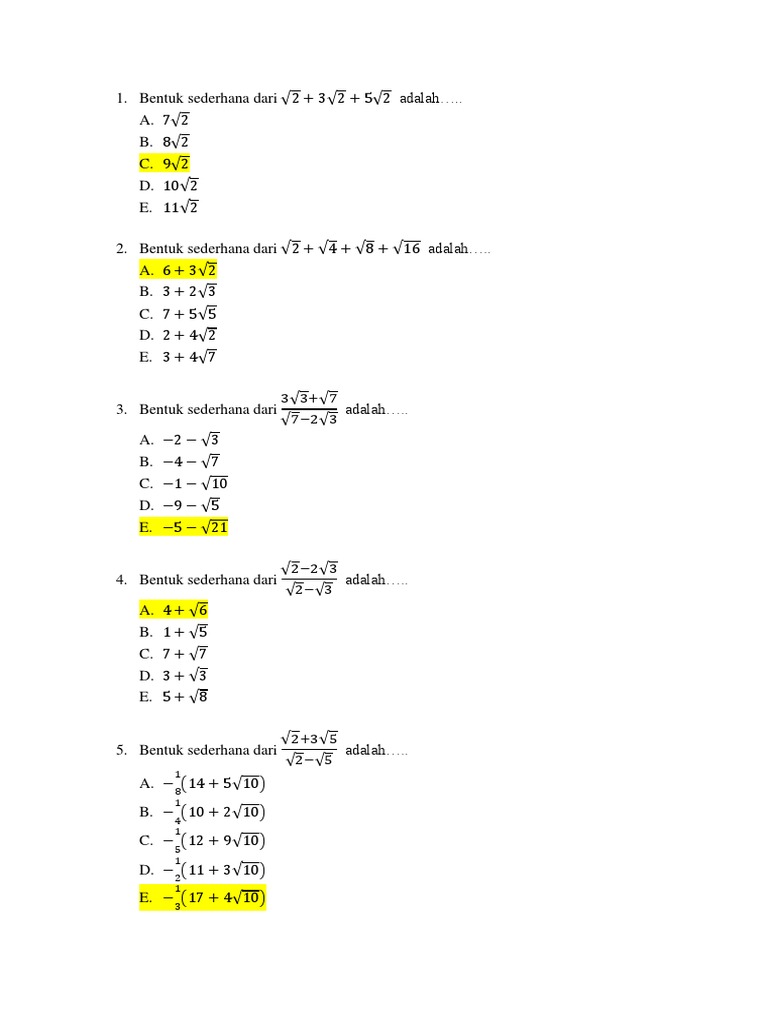 Soal Matematika Pangkat Dan Akar