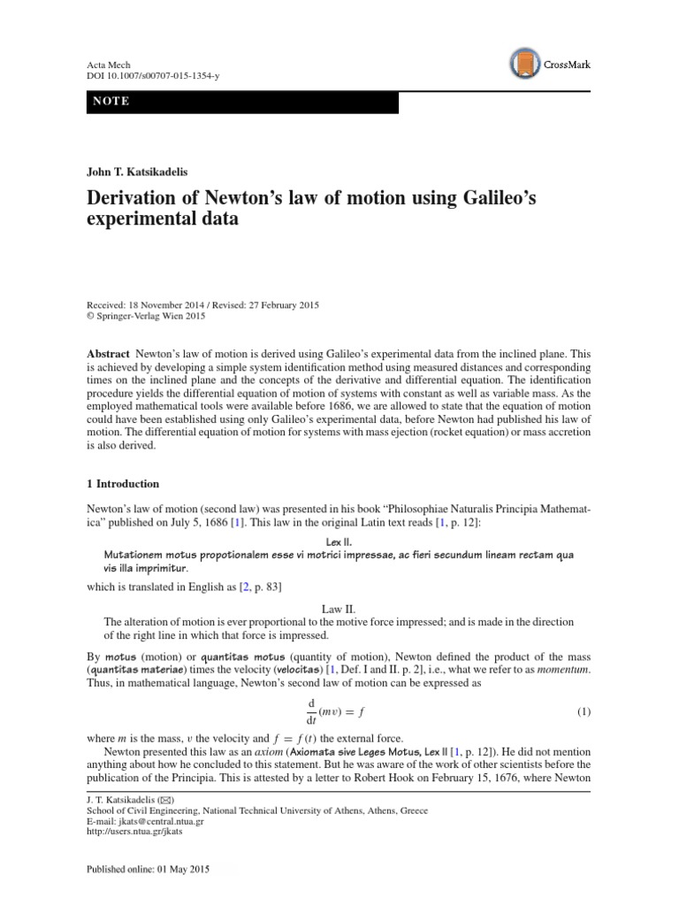 1derivacion 2 Ley Galileo PDF Newton's Laws Of Motion Equations Of Motion