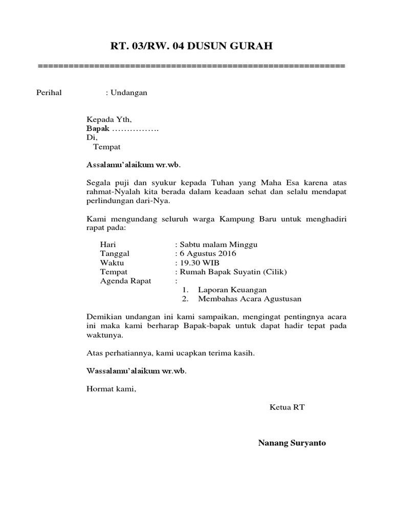 Contoh Surat Undangan Rapat Rt Pdf