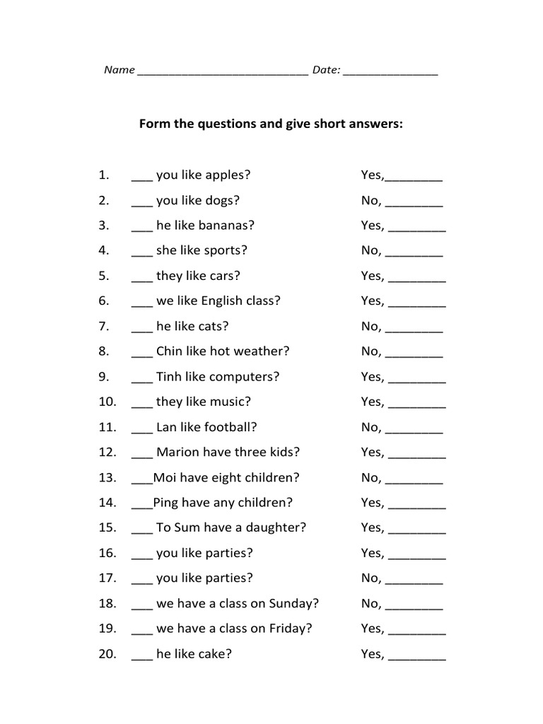 Yes/No Questions with Short Answers | PDF