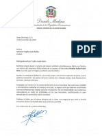 Carta de Condolencias Del Presidente Danilo Medina A Gabriela Trujillo Viuda Rubio Por Fallecimiento de Su Esposo, Arístides Rafael Rubio Ortiz