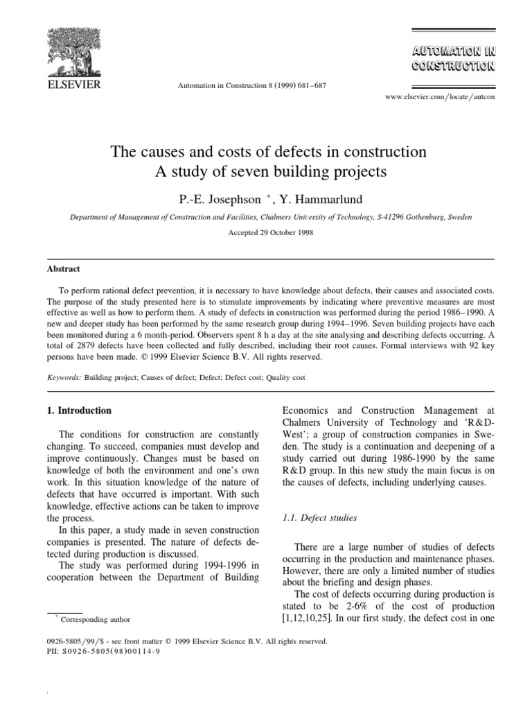 Causes and Costs of Construction Defects | PDF | Risk | Experience