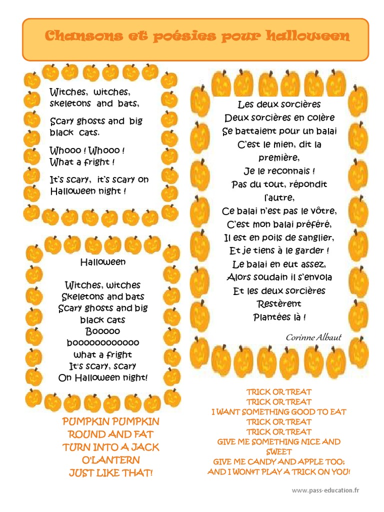 Poemes Et Chansons Pour Halloween Lecture Vie De La Classe Pdf