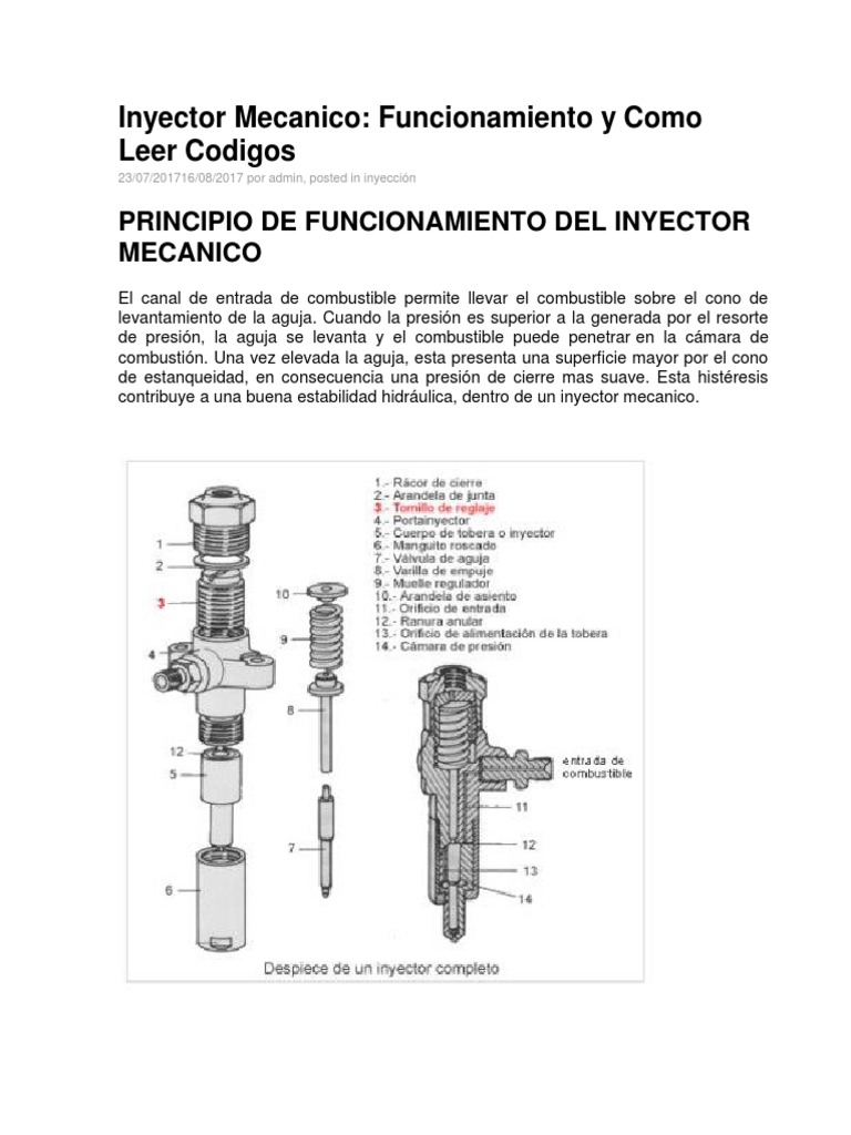 Partes y Funcionamiento del Inyector Diesel | PDF | Motores | Motor de ...
