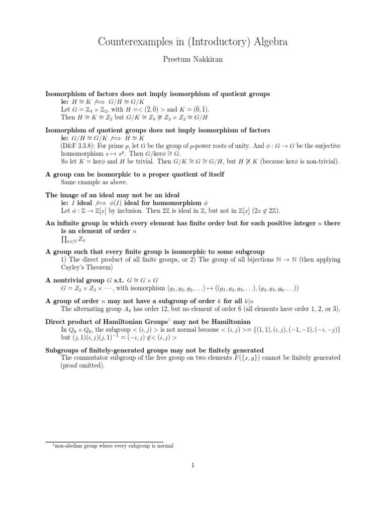 Counterexamples in (Introductory) Algebra Preetum Nakkiran PDF