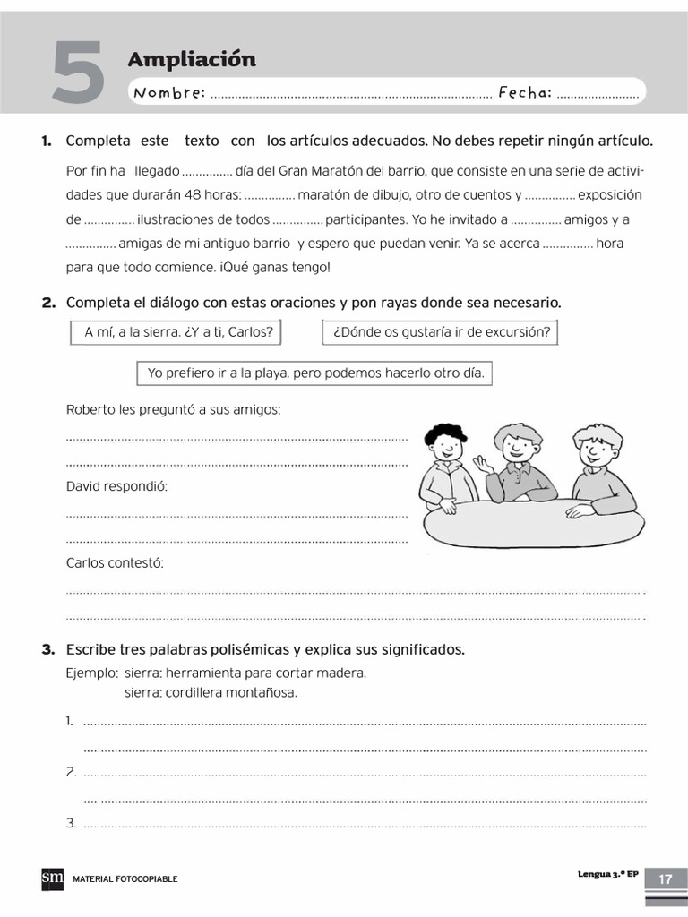 Tercero de Primaria Lengua SM Tema 5 Ampliación | PDF