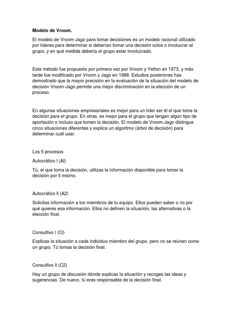 Modelo de Vroom | PDF | Liderazgo | Maestros