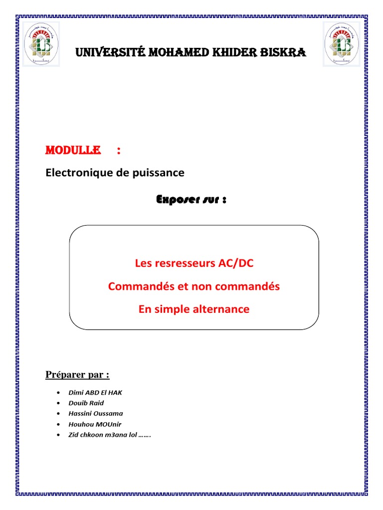 Page De Garde Redresseur Electronique De Puissance