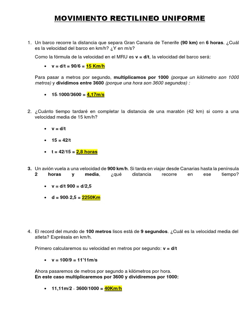 Km Hora A Metros Por Segundo Primer Trabajo | PDF | Movimiento (física) | Cantidades fisicas