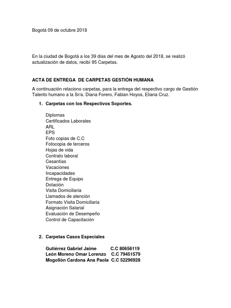 Carta de Entrega Carpetas