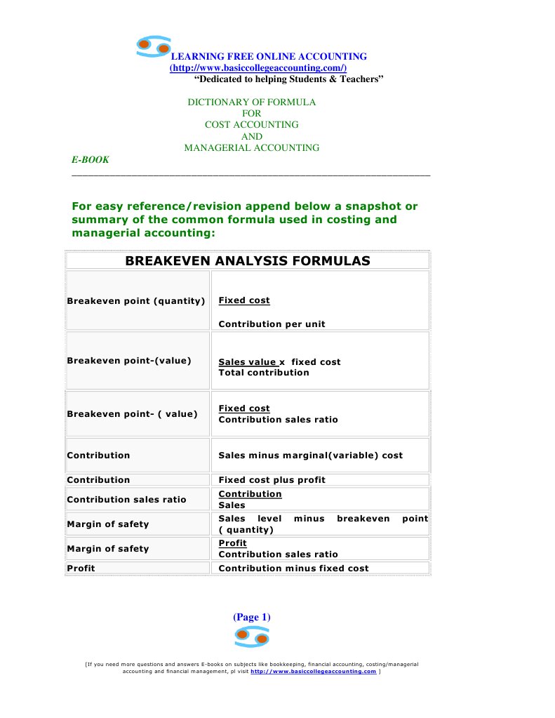 Cost Accounting Formulas Service Industries Accounting