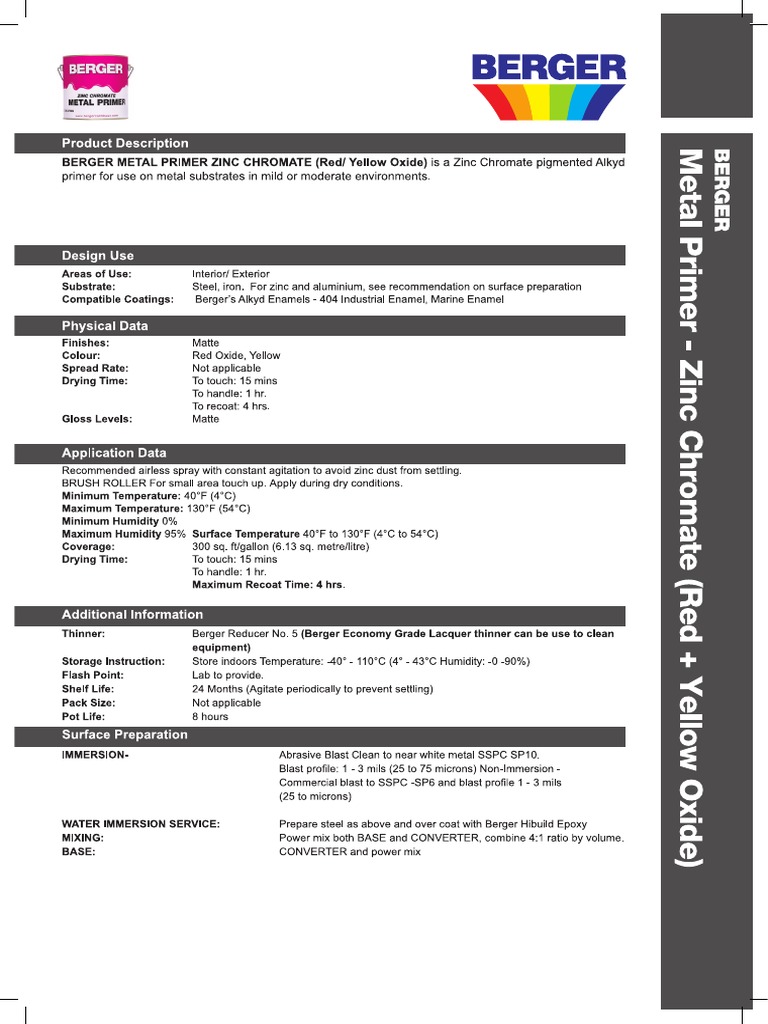 Berger Metal Primer Zinc Chromate Red & Yellow Oxide_trinidad_012016