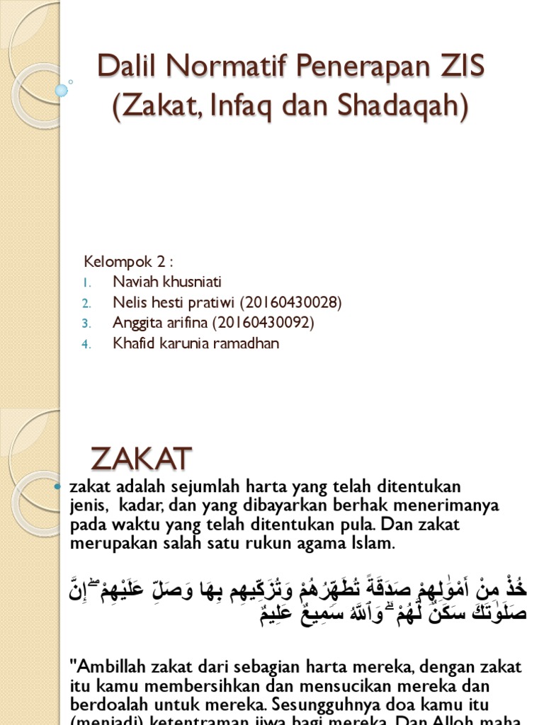 Dalil Normatif Penerapan ZIS (Zakat, Infaq | PDF