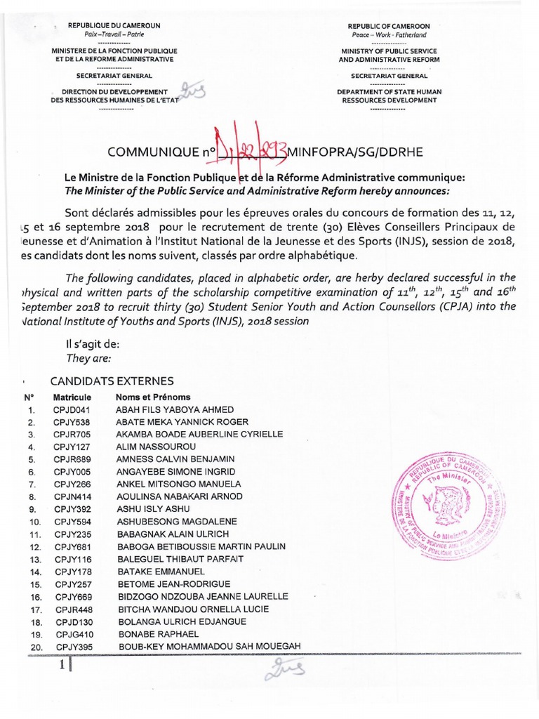 Liste des candidats admissibles INJS 2018 | PDF