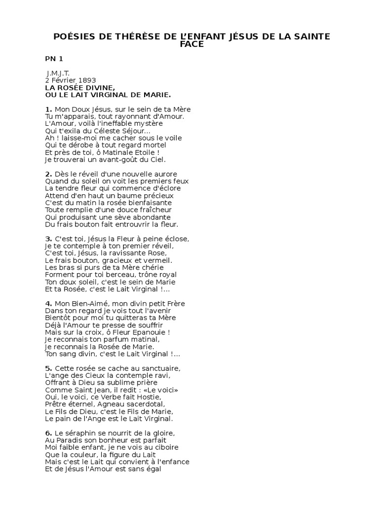 Poesies De Therese Pdf Amour Marie Mere De Jesus