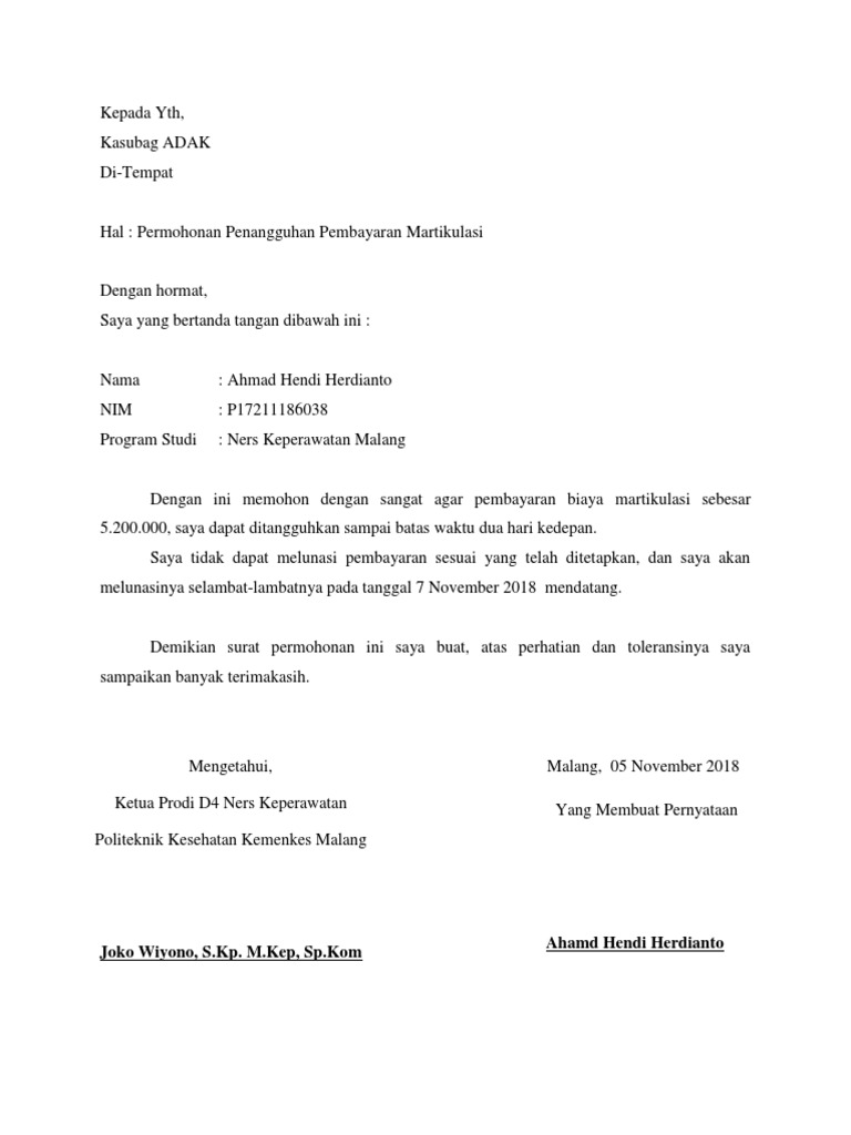 Contoh Surat Penangguhan Pembayaran Biaya Kuliah Contoh Surat Penangguhan Pembayaran Biaya Kuliah