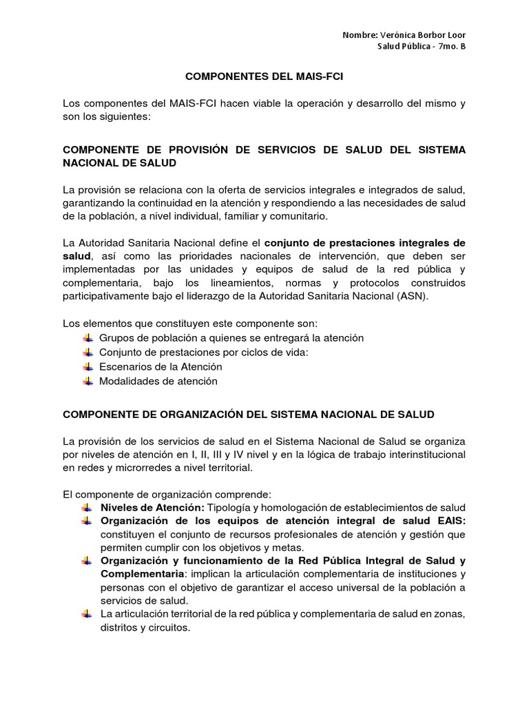 Componentes del MAIS-FCI en Salud | PDF | Business | Salud y bienestar