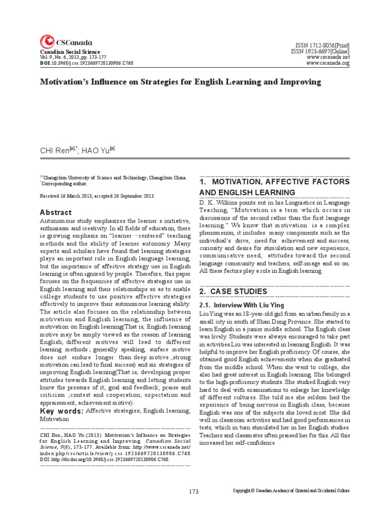 Motivation's Influence On Strategies For English Learning and Improving ...