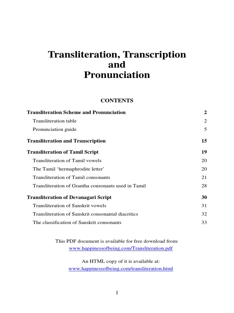 Transliteration PDF | PDF | Tamil Language | Consonant