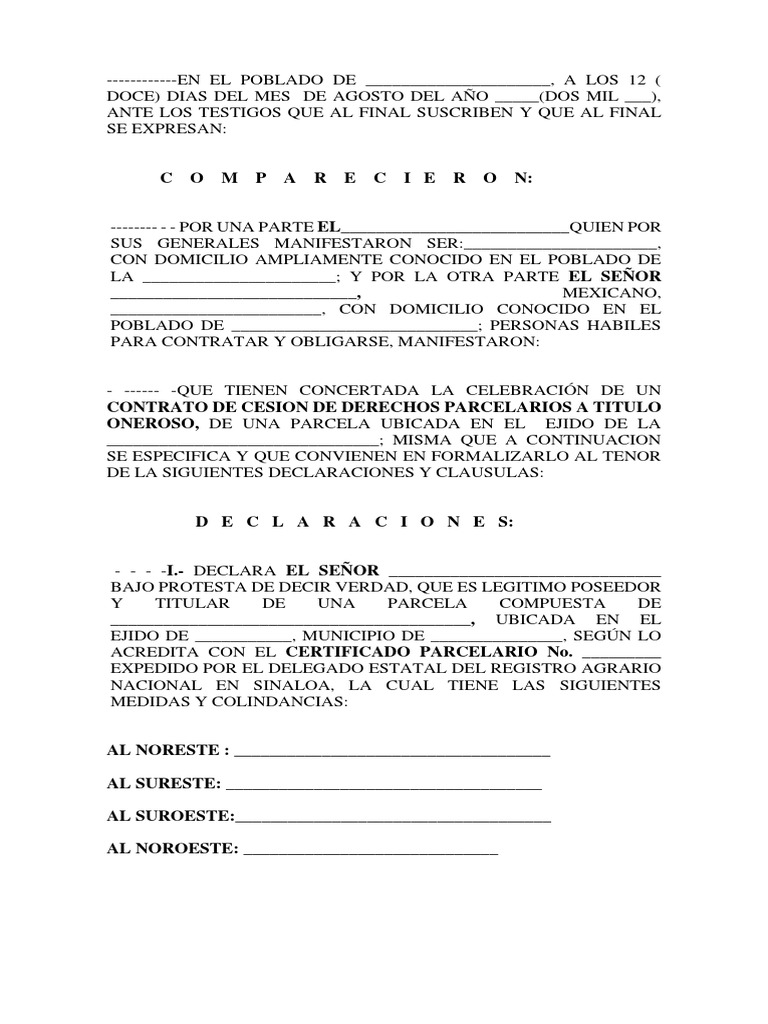 Cesion de Derechos Parcelarios a Titulo Oneroso Gobierno
