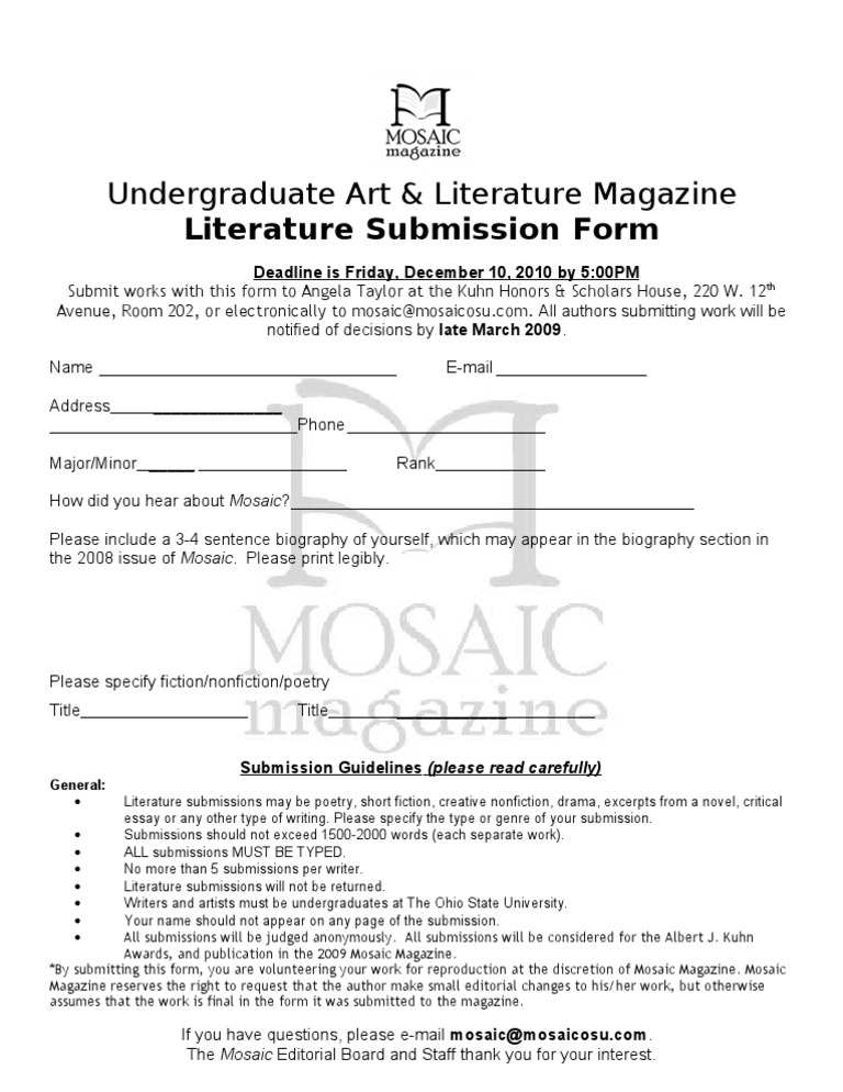 Lit Submission Form 2010 | PDF