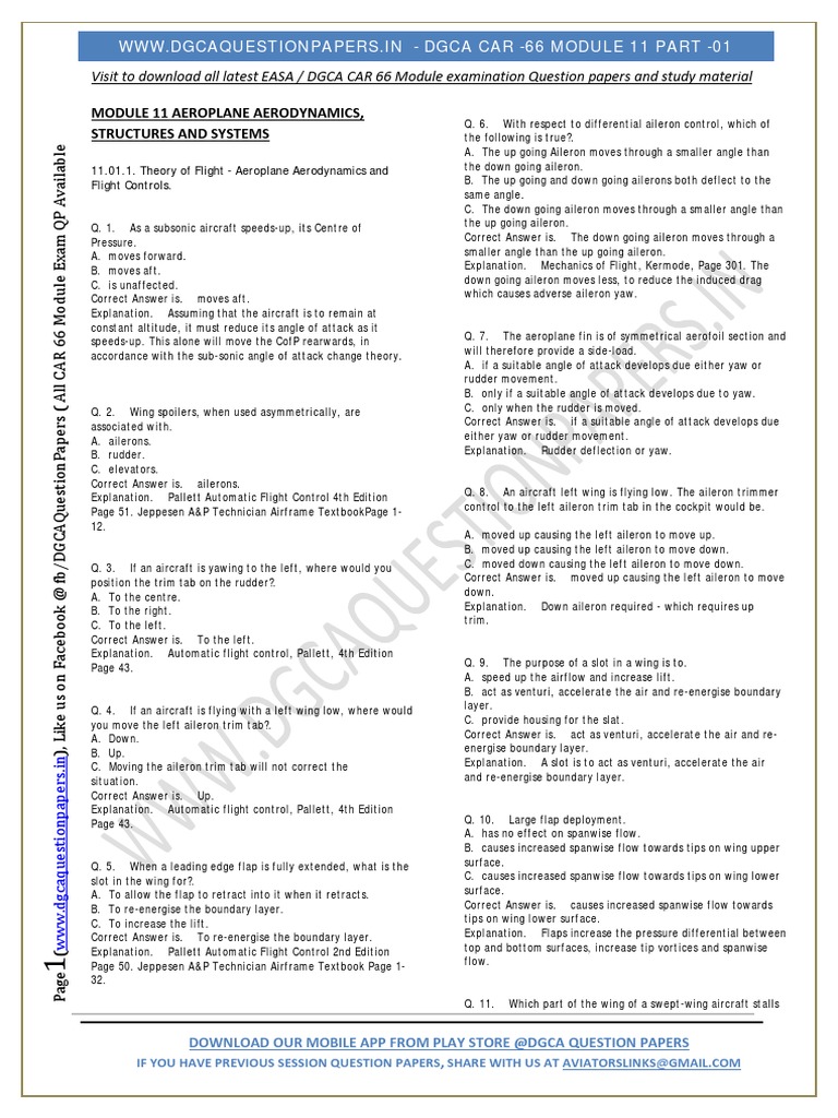 Dgca Module 11 Part 01 | PDF | Flight Control Surfaces | Aileron