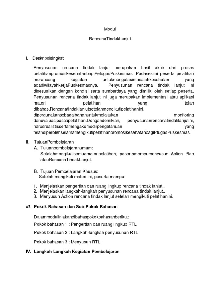 Rencana Tindak Lanjut Pelatihan Kesehatan | PDF | Karier & Perkembangan ...