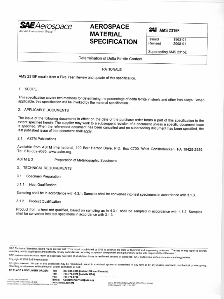 Determination of Delta Ferrite Content Confidence Interval Materials