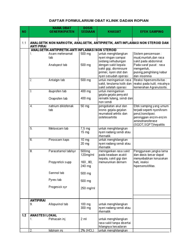 Formularium Obat Klinik Dadan Ropian | PDF