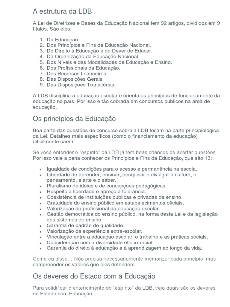 A Estrutura Da LDB | PDF | Pré-escola | Educação Especial
