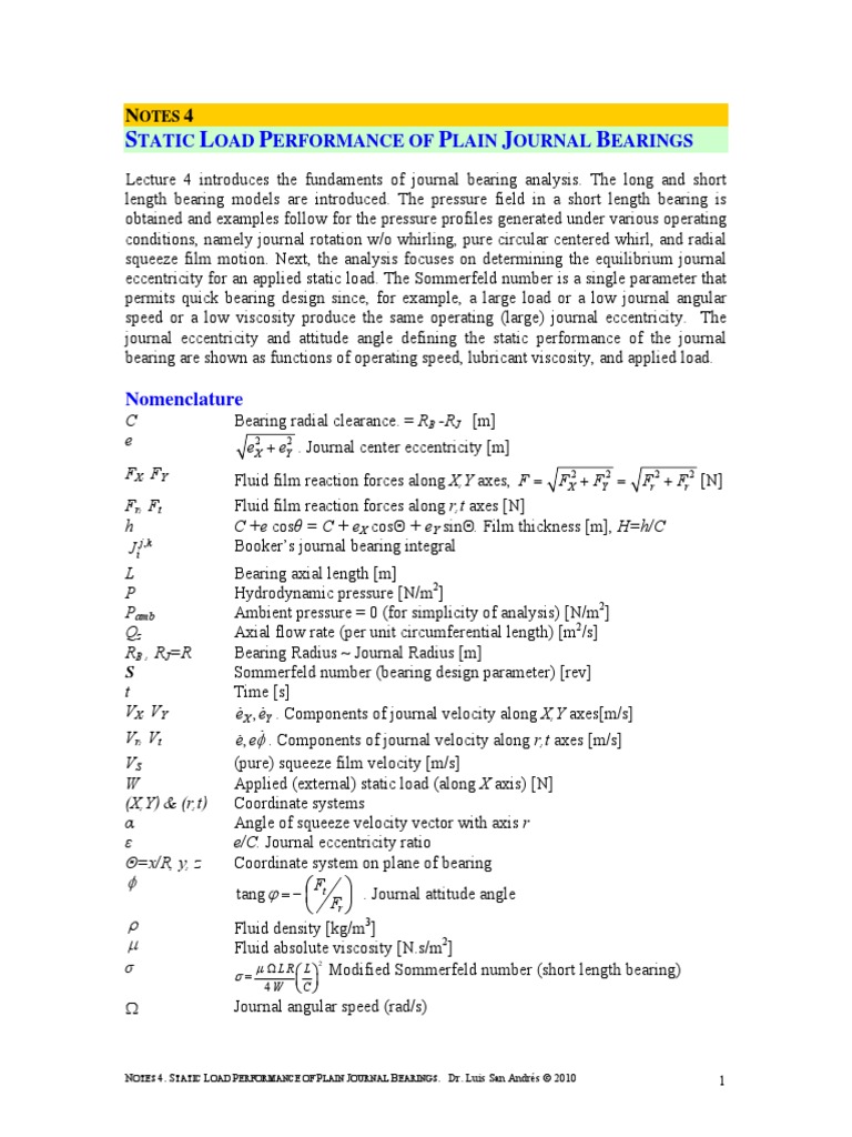 Static Load Performance of Plain Journal Bearings PDF | PDF | Bearing ...