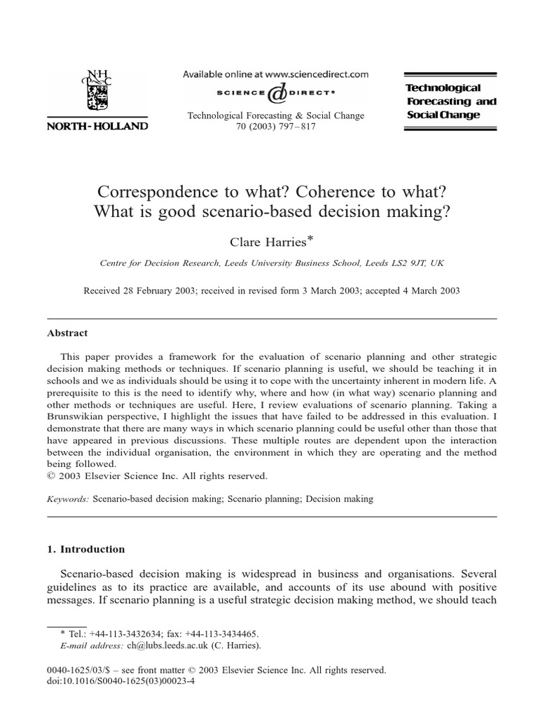 Correspondence To What Coherence To What What Is PDF Scenario Planning Decision Making