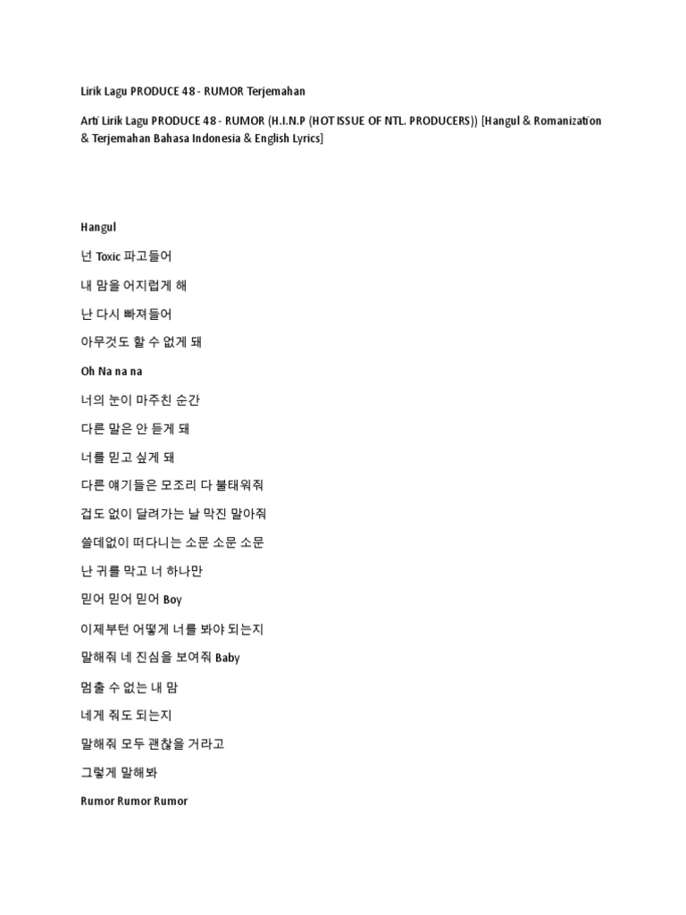 Lirik Lagu Rumor Produce 48