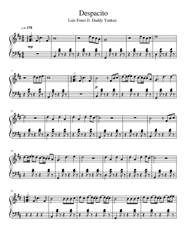 Despacito Piano Sheet PDF | PDF | Musica en español | Ocio